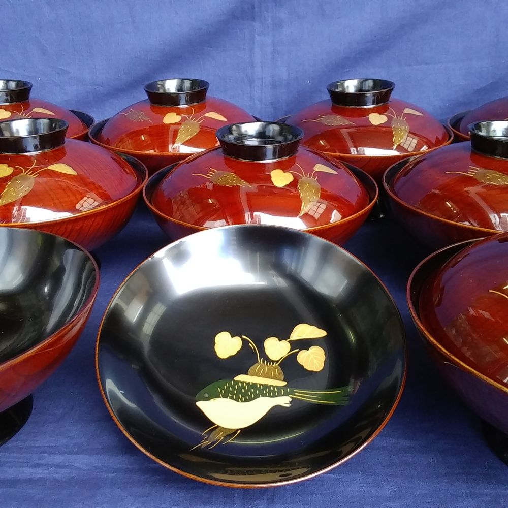 輪島塗　剣牡丹模様付　吸物碗5客　 共箱　美品 輪島塗 剣牡丹模様付 吸物碗5客 共箱 美品 輪島塗 剣牡丹模様付 吸物碗