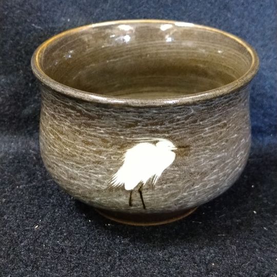 現川焼 白鷺文ぐい呑 横石臥牛  崎陽 現代の名工