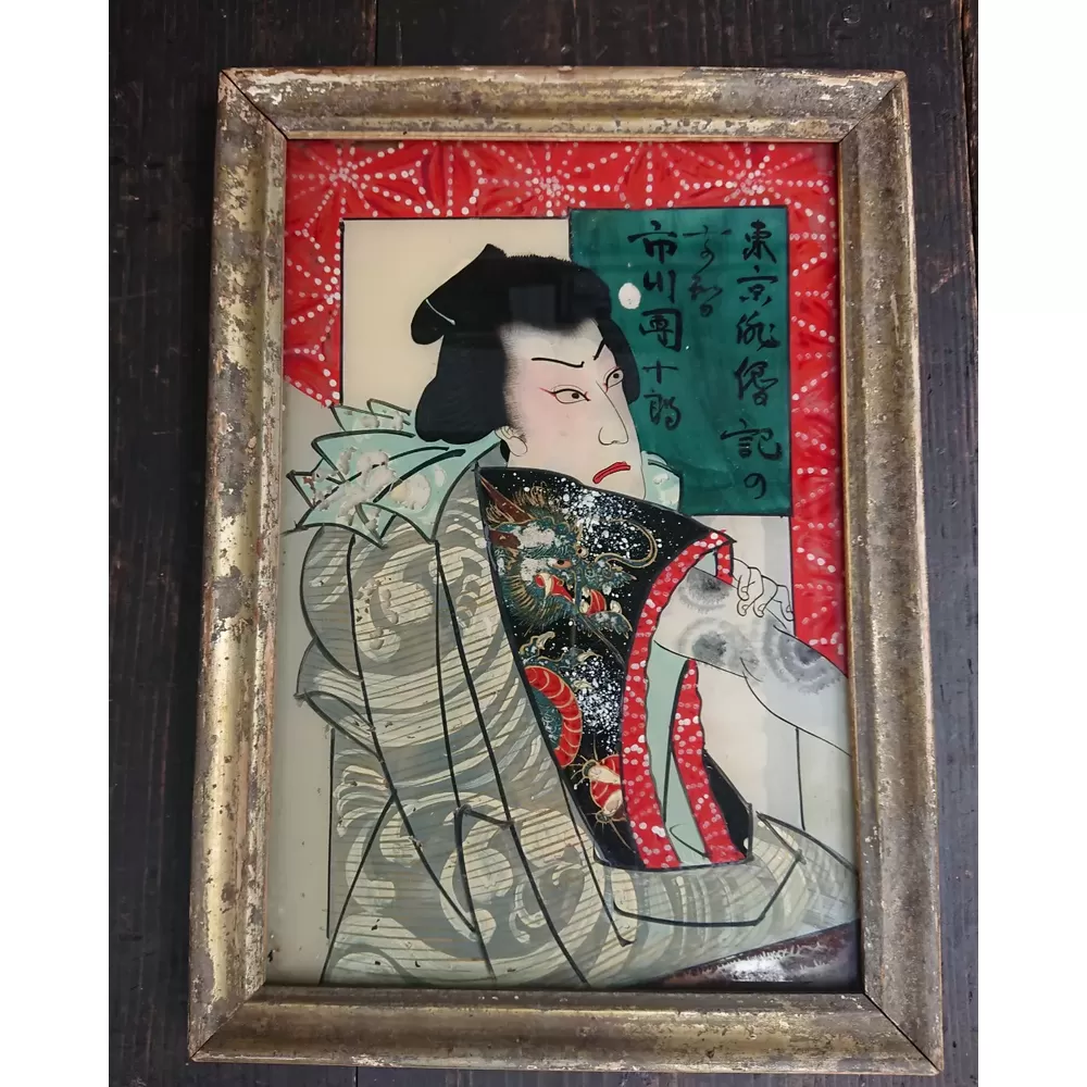 希少！ガラス絵【 明治手描き硝子絵 美人画浮世絵額】古美術 骨董