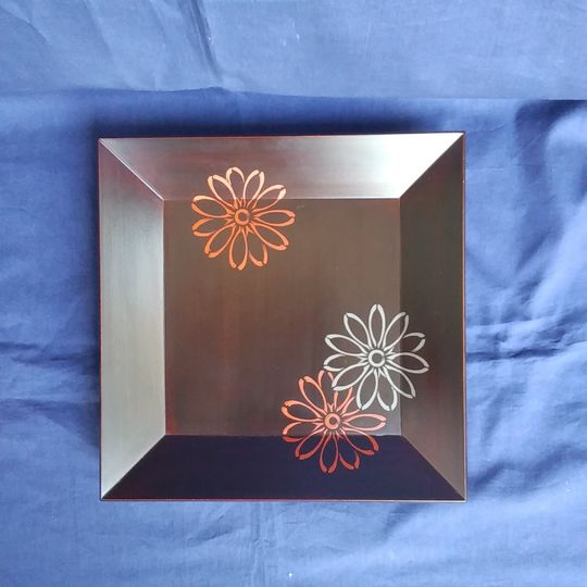 春孝　菊画四方盆