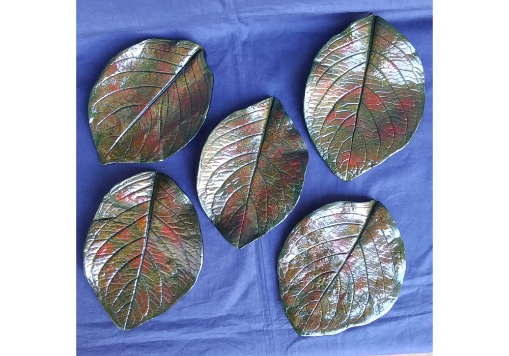 輪島塗　本乾漆　木葉形　銘々皿　5客