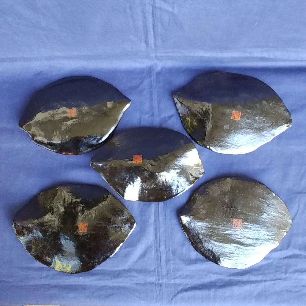 輪島塗　本乾漆　木葉形　銘々皿　5客