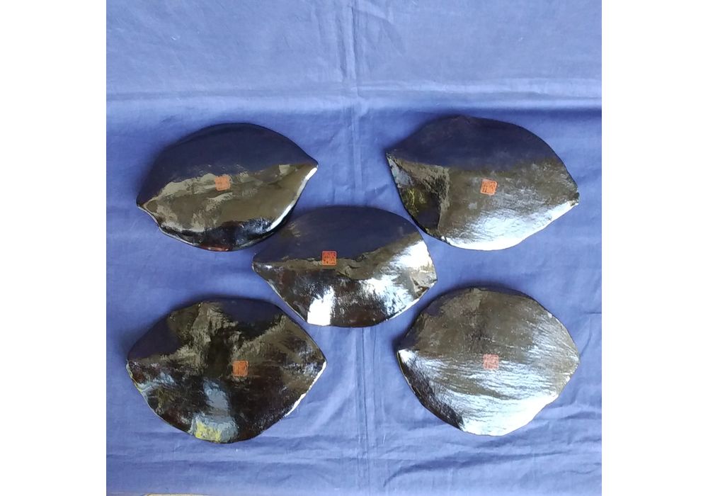 輪島塗　本乾漆　木葉形　銘々皿　5客