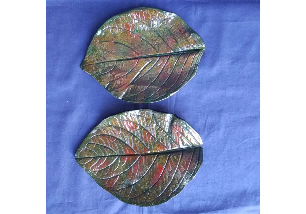 輪島塗　本乾漆　木葉形　銘々皿　5客