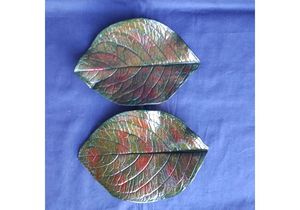 輪島塗　本乾漆　木葉形　銘々皿　5客