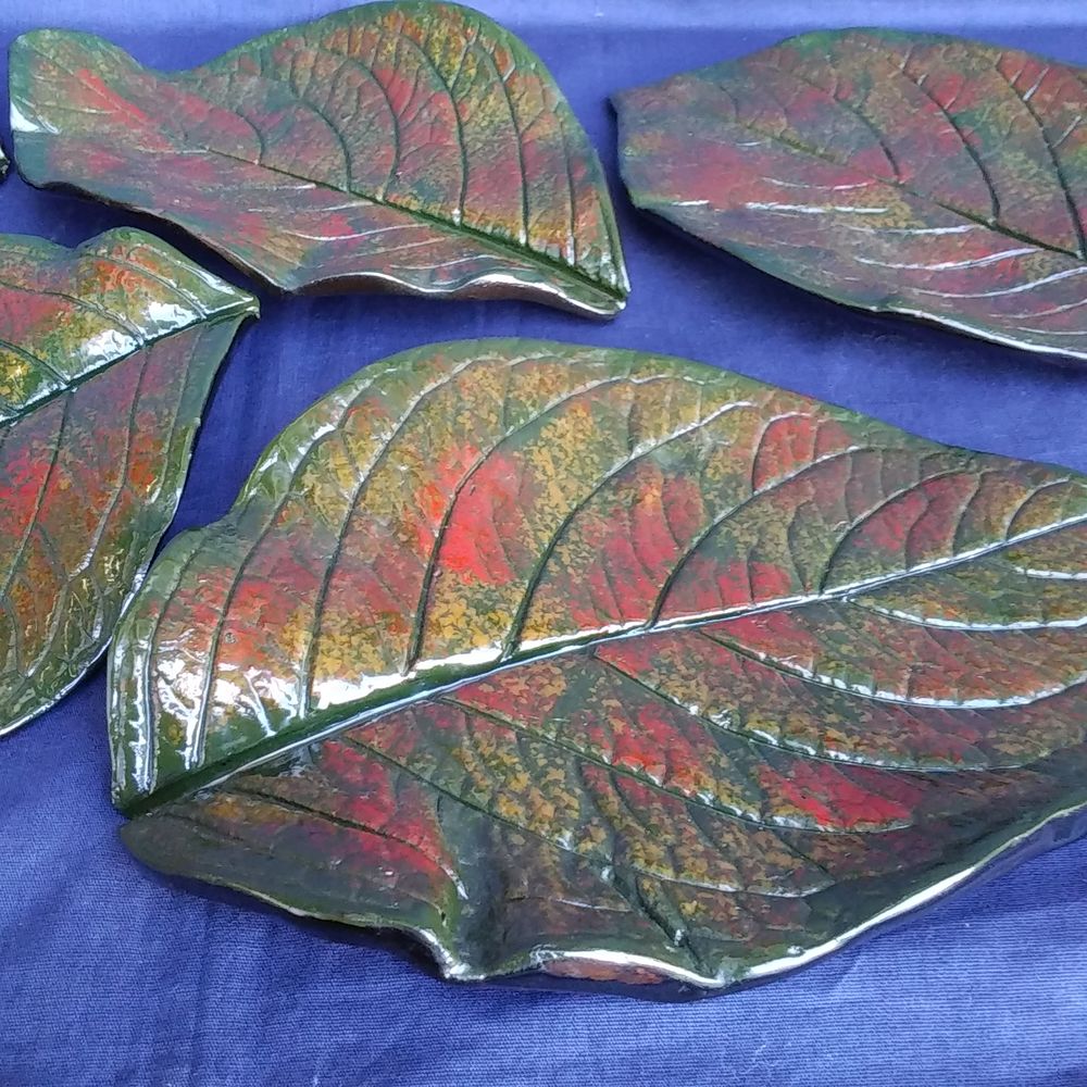 輪島塗　本乾漆　木葉形　銘々皿　5客