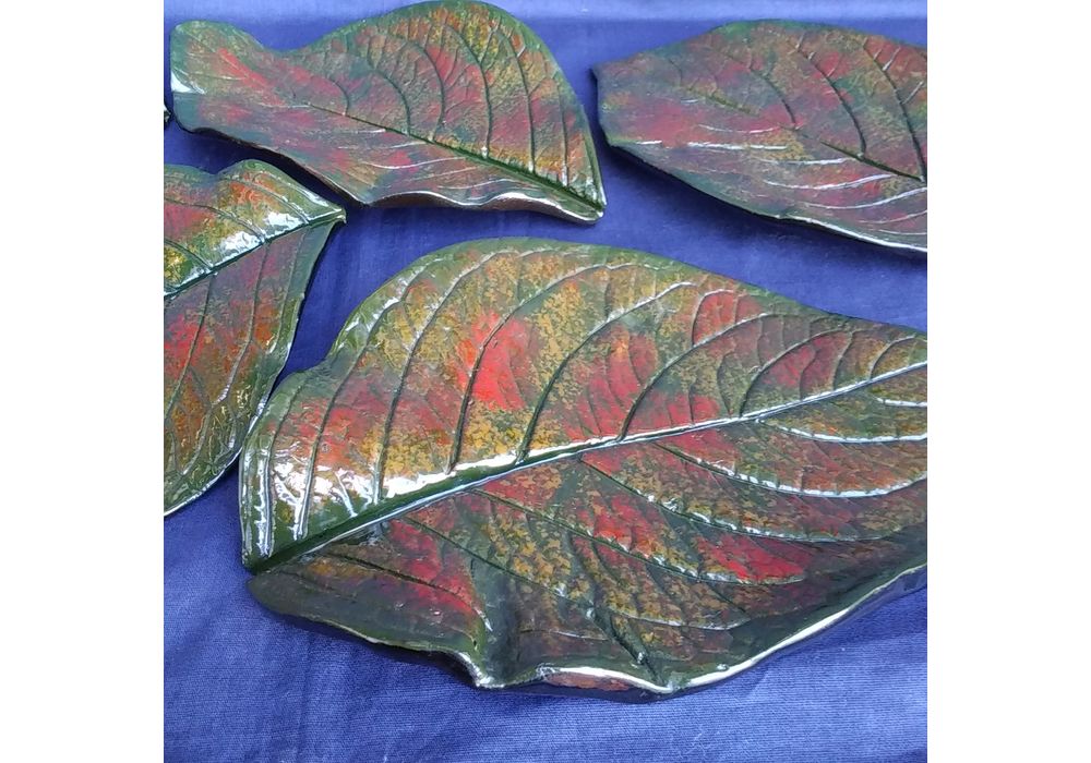 輪島塗　本乾漆　木葉形　銘々皿　5客